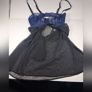 Adore Me Babydoll Lingerie Black And Blue Size 34DD NWT